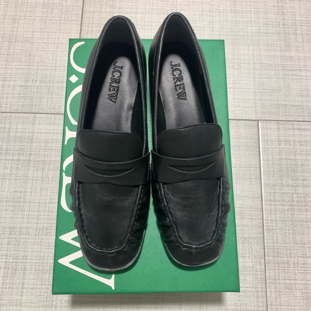 J. Crew Black Mason Ruched Leather Loafers